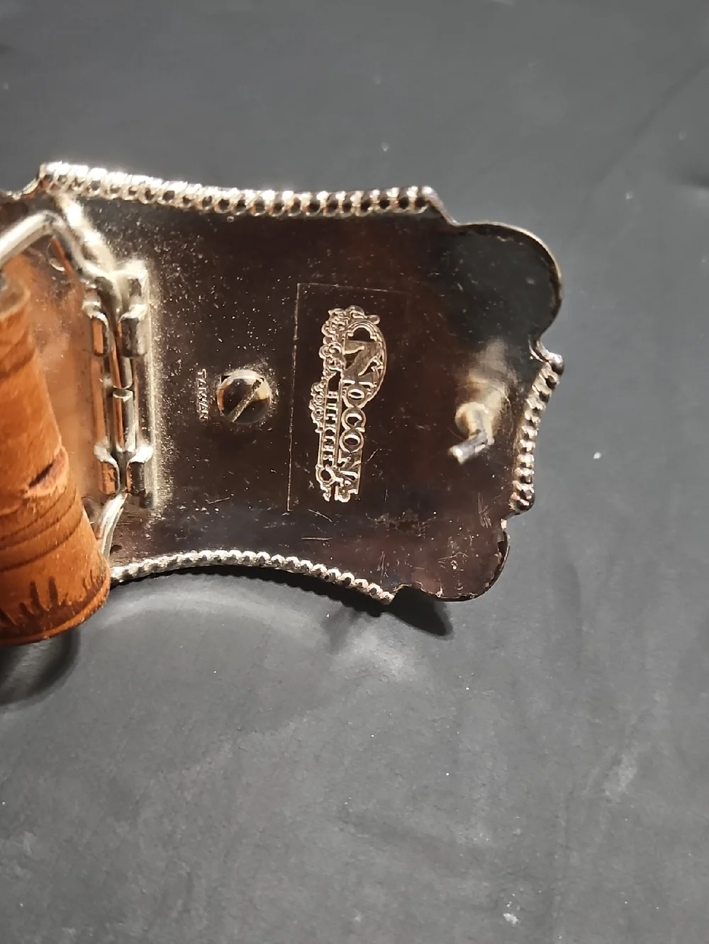 Nocona Brown Leather Western Belt with Decorative Silver-Gold Buckle Size 38